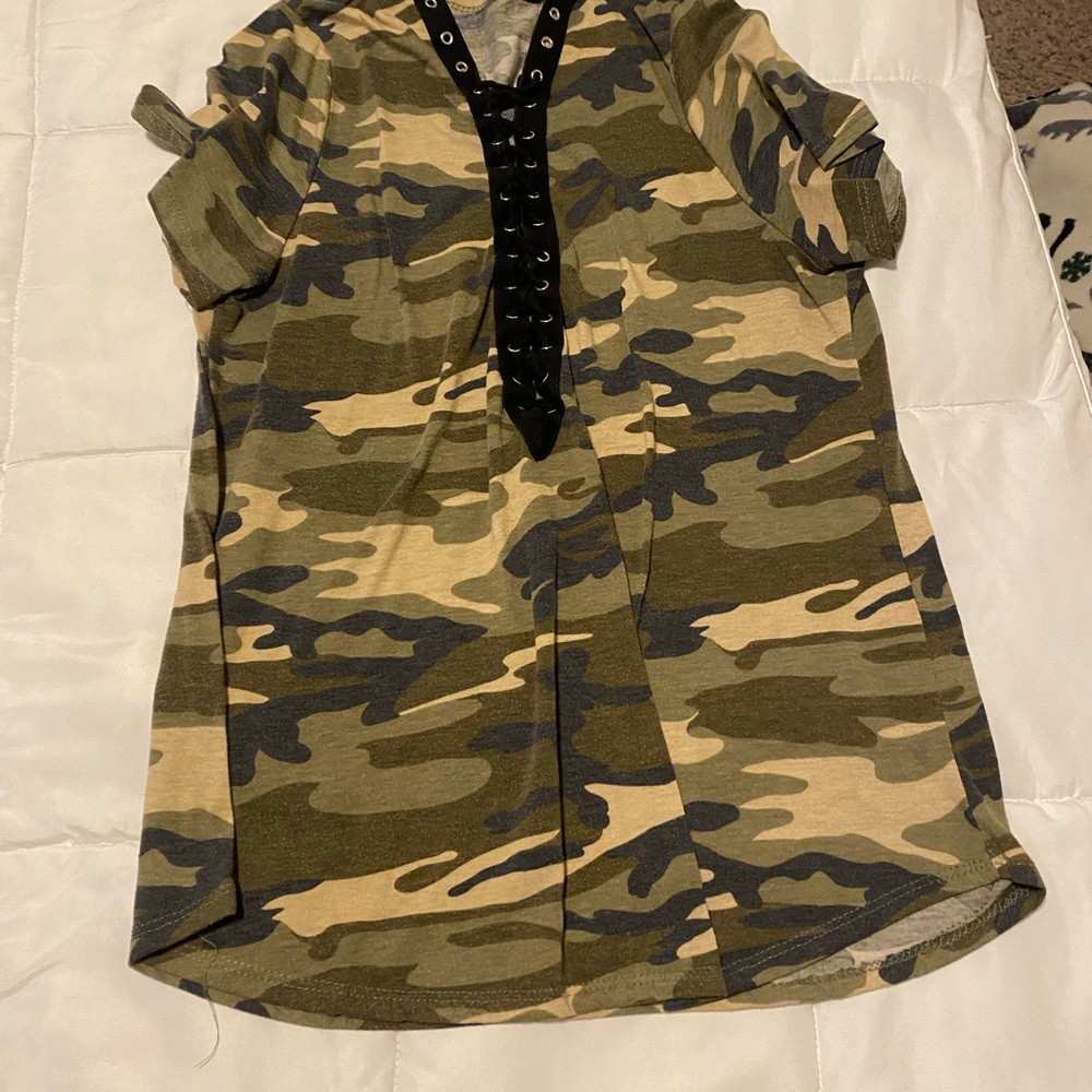 Green camo t-shirt super cute and not reveling